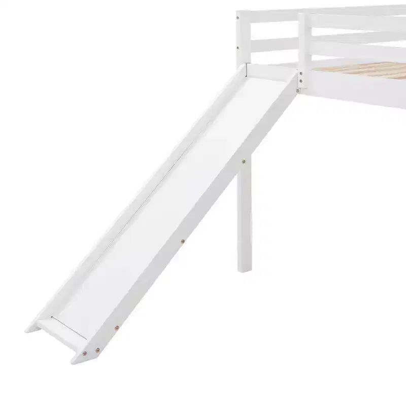 Whisen letto a soppalco con letto matrimoniale, struttura del letto con scivolo e sponda di sicurezza a tutta lunghezza, design multifunzionale - Bianco