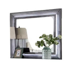Specchio per comò Royal Hampton, luci a LED bianche, cornice in legno massello grigio da 46 pollici