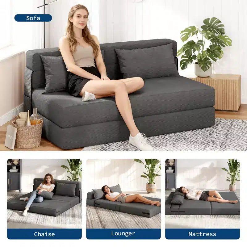 Divano Letto Pieghevole 4 in 1 e Letto a Poltrona - Trasformabile, Divanetto Pieghevole con Cuscino, Poltrona da Pavimento Trapuntata per Salotto, Camera degli Ospiti