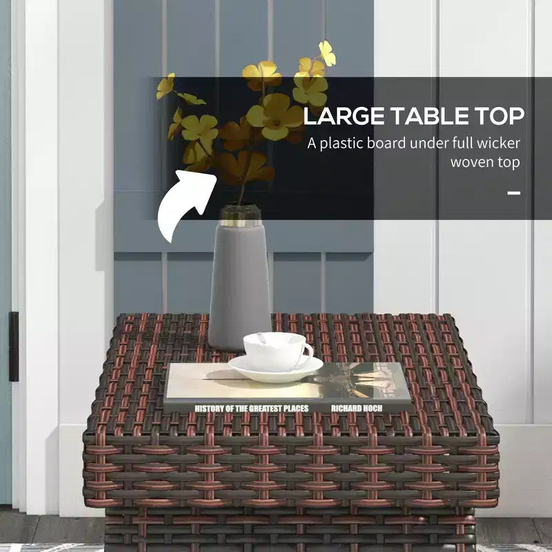 Tavolino Pieghevole in Rattan, Tavolino da Esterno, Tavolino da Caffè in Rattan PE Intrecciato a Mano per Balcone, Giardino, Prato, Cortile