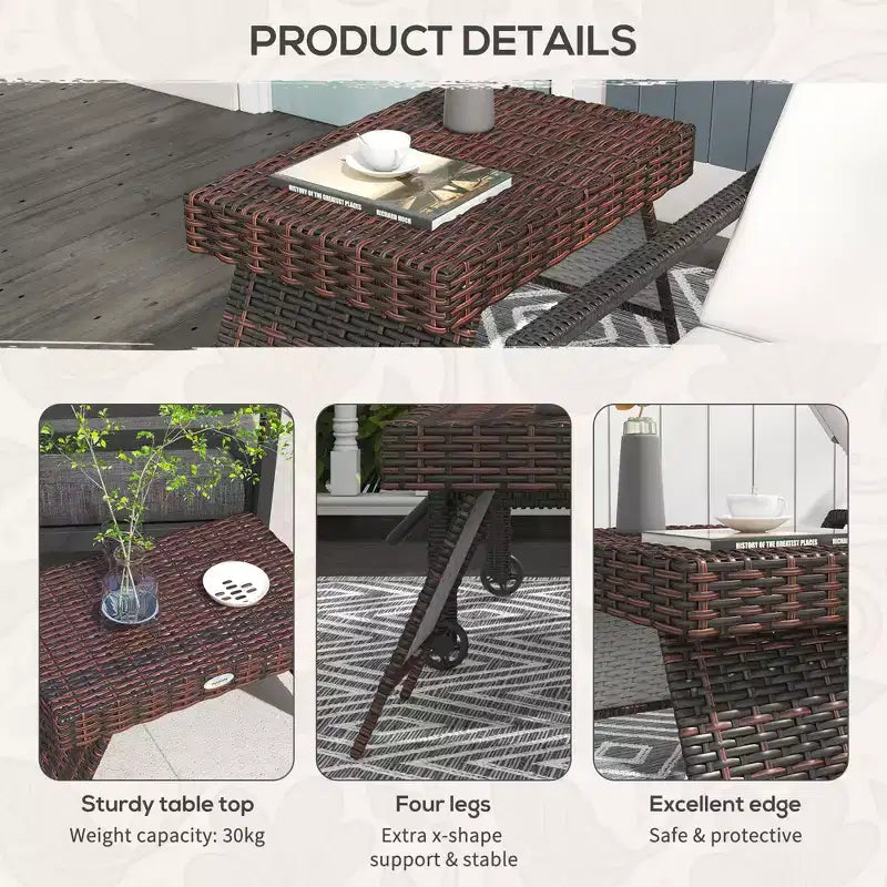 Tavolino Pieghevole in Rattan, Tavolino da Esterno, Tavolino da Caffè in Rattan PE Intrecciato a Mano per Balcone, Giardino, Prato, Cortile