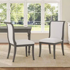 Set of 2 Farmhouse Upholstered Dining Chairs with Curved Backrest, Solid Wood Kitchen Chairs, Armless Side Chairs for Dining Room-Panipeachy