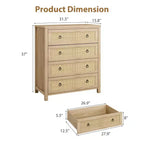 GustoWave 54 Cassettiera a 7 cassetti in Rattan, Comò in Legno con Mobiletto Contenitore per Camera da Letto, Soggiorno, Ingresso, Quercia