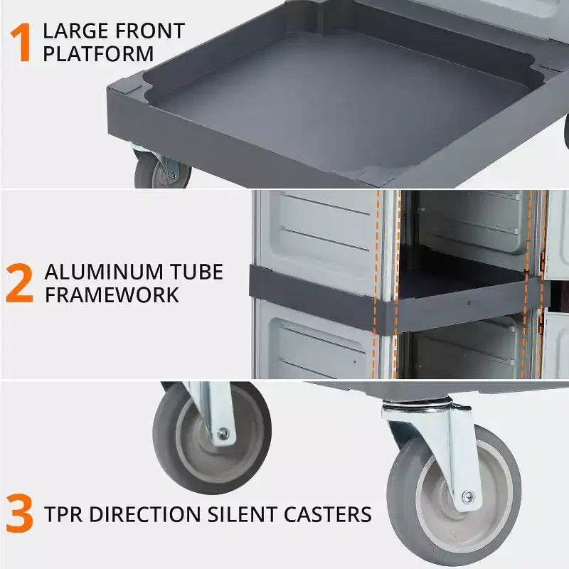 Carrello per pulizie commerciale COZONY, carrello per pulizie con 3 ripiani e 2 armadietti, copertura e borsa in Oxford, carrello per pulizie tradizionale per hotel