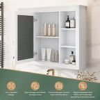 MAYEERTY 27.5 Mobiletto dei medicinali, Armadietto pensile da bagno con specchio e 6 ripiani aperti, Bianco moderno