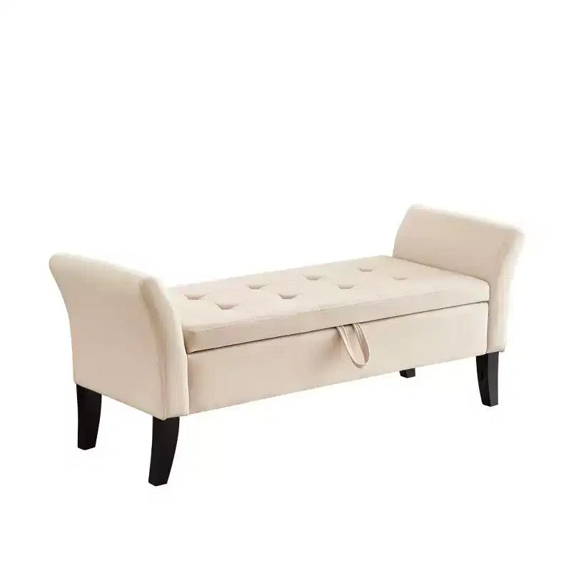 TUYOHW Panca Contenitore Rettangolare, Panca Ottomana da Fondo Letto da 51,5" con Gambe in Legno Massello, Ottomana in Velluto per Soggiorno, Camera da Letto, Ingresso, Beige