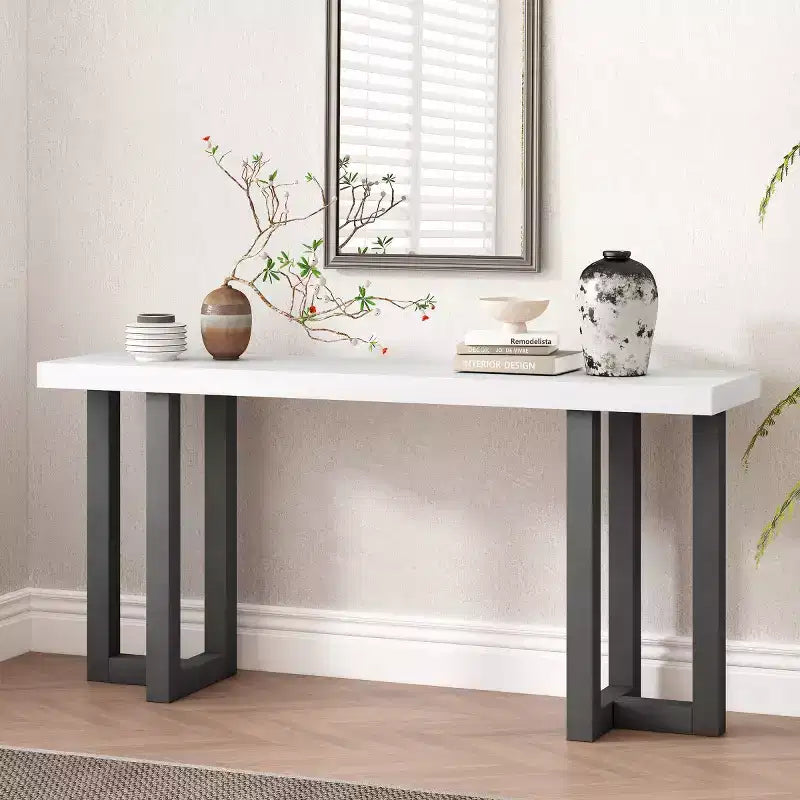 Consolle moderna con gambe in legno robuste, tavolo da ingresso, tavolino da divano rustico per corridoio, soggiorno o ufficio - Panipeachy