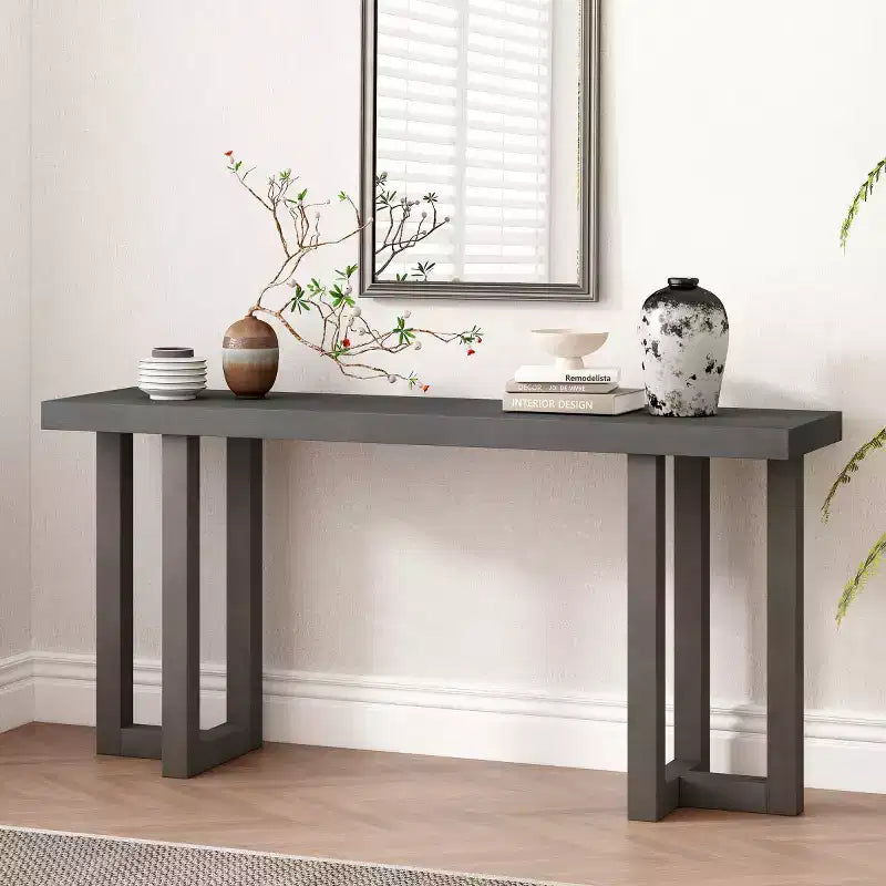 Consolle moderna con gambe in legno robuste, tavolo da ingresso, tavolino da divano rustico per corridoio, soggiorno o ufficio - Panipeachy