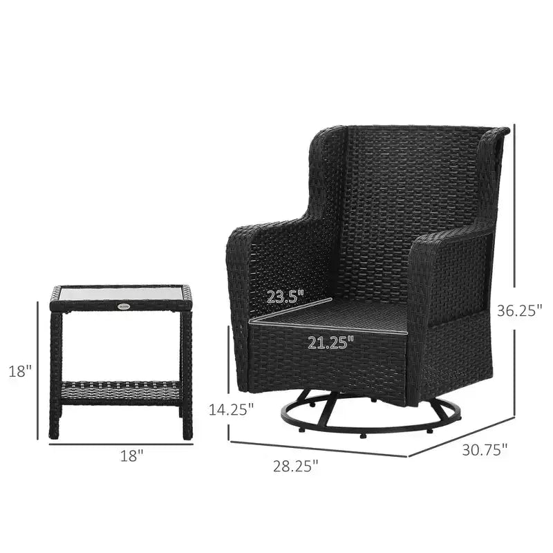 Set bistrò da patio, mobili da portico con rotazione a 360 gradi e funzione dondolo, 28,25x30,75x36,25