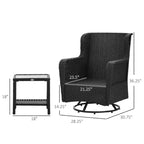 Set bistrò da patio, mobili da portico con rotazione a 360 gradi e funzione dondolo, 28,25x30,75x36,25