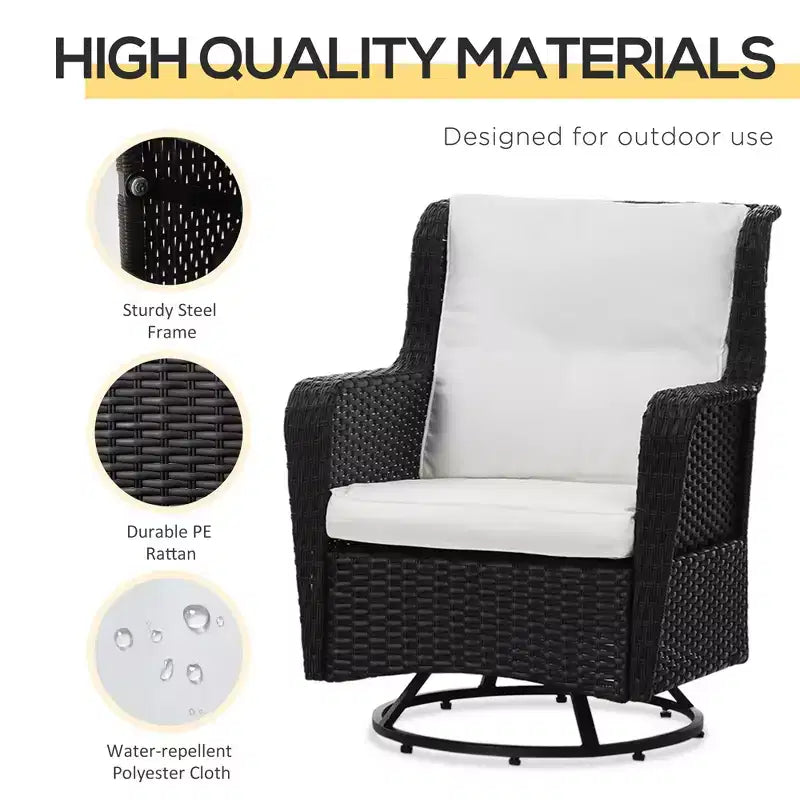 Set bistrò da patio, mobili da portico con rotazione a 360 gradi e funzione dondolo, 28,25x30,75x36,25