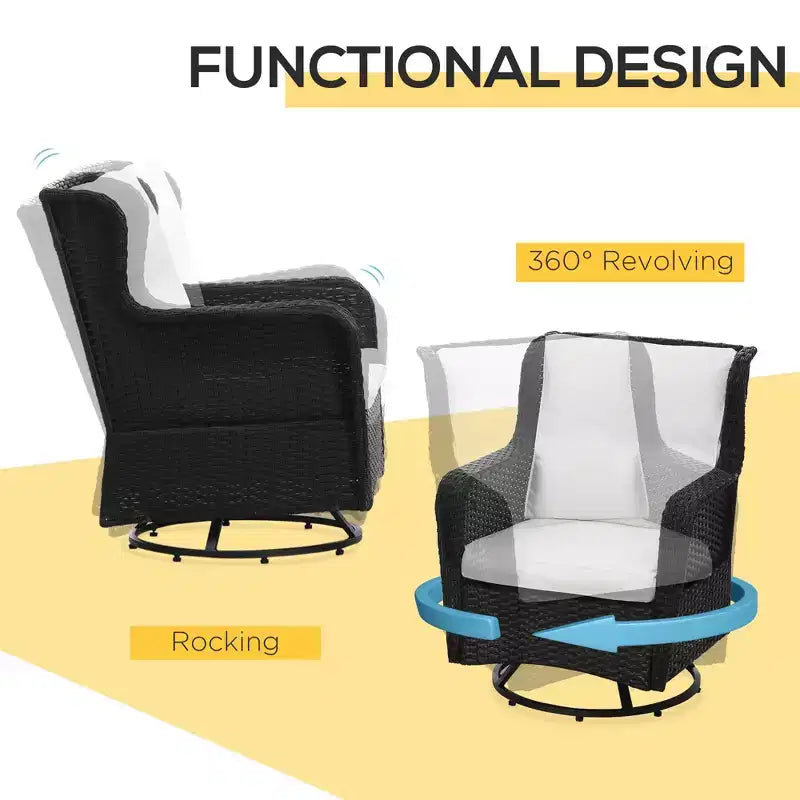 Set bistrò da patio, mobili da portico con rotazione a 360 gradi e funzione dondolo, 28,25x30,75x36,25