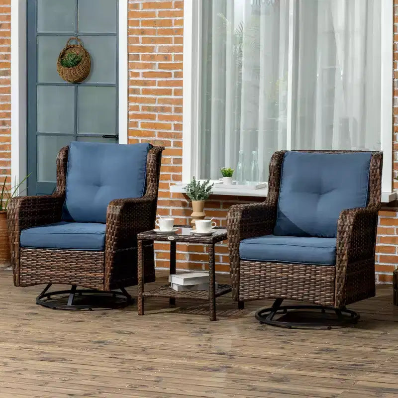 Set bistrò da patio, mobili da portico con rotazione a 360 gradi e funzione dondolo, 28,25x30,75x36,25