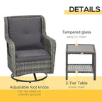 Set bistrò da patio, mobili da portico con rotazione a 360 gradi e funzione dondolo, 28,25x30,75x36,25