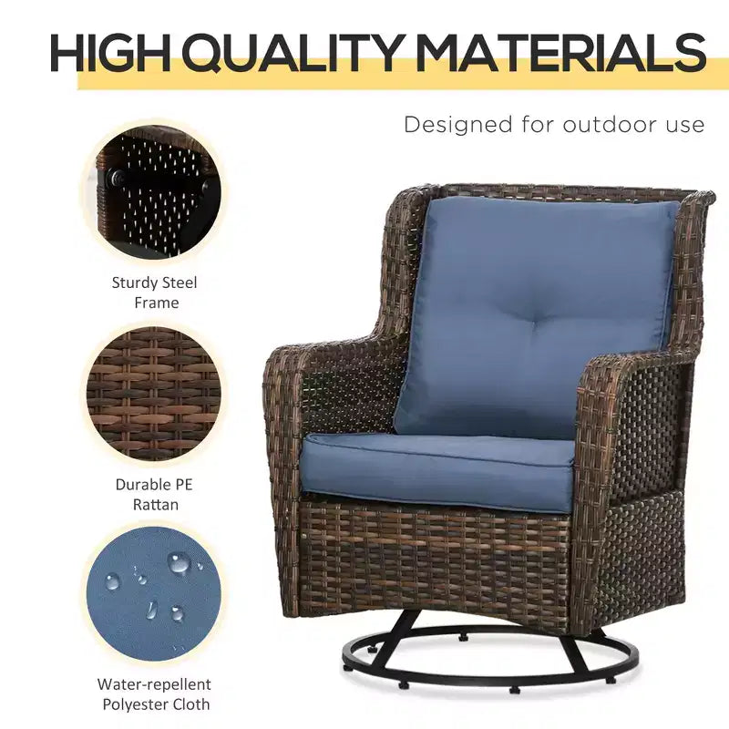 Set bistrò da patio, mobili da portico con rotazione a 360 gradi e funzione dondolo, 28,25x30,75x36,25