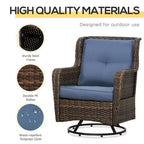 Set bistrò da patio, mobili da portico con rotazione a 360 gradi e funzione dondolo, 28,25x30,75x36,25