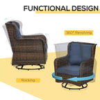 Set bistrò da patio, mobili da portico con rotazione a 360 gradi e funzione dondolo, 28,25x30,75x36,25