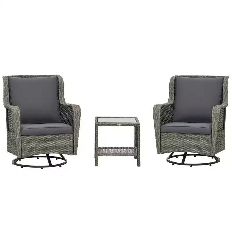 Set bistrò da patio, mobili da portico con rotazione a 360 gradi e funzione dondolo, 28,25x30,75x36,25