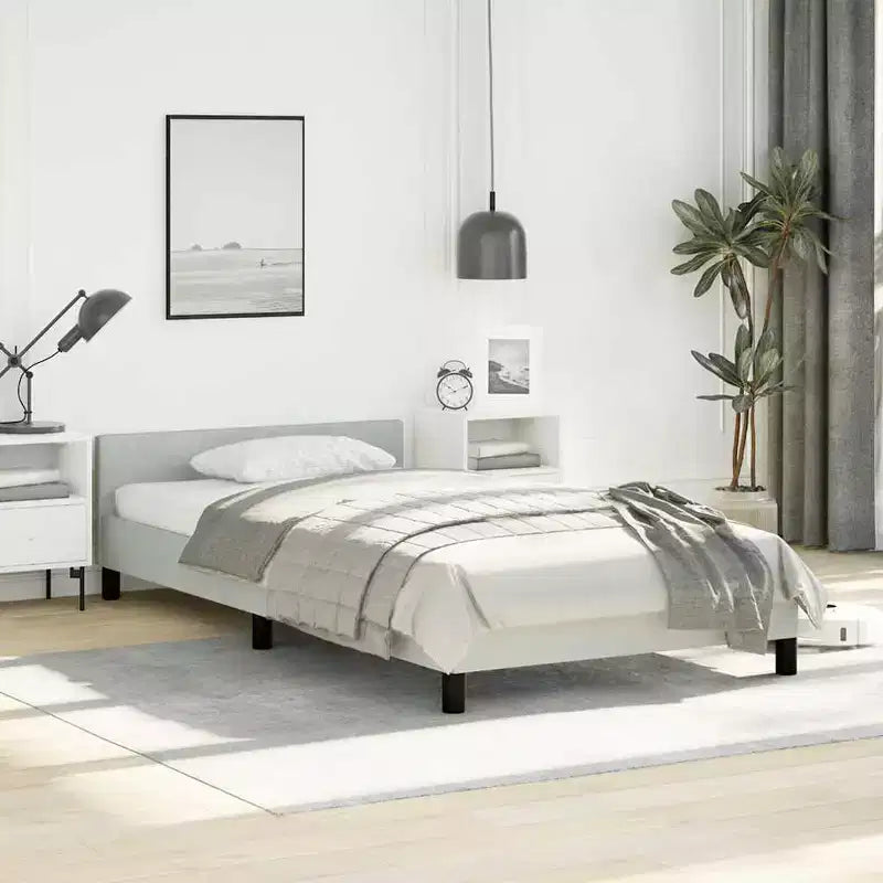 Giroletto Con Testiera Velluto Grigio Chiaro, Compensato, Legno Ingegnerizzato