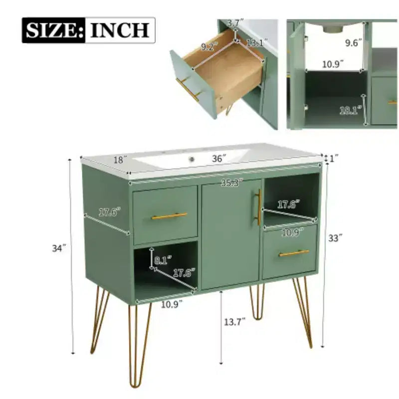 Mobile bagno da 90 cm con lavabo, top in resina, 2 cassetti e 2 ripiani a giorno, mobiletto contenitore per bagno di casa