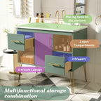 Mobile bagno da 90 cm con lavabo, top in resina, 2 cassetti e 2 ripiani a giorno, mobiletto contenitore per bagno di casa