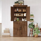 Mobile dispensa alto 71, mobiletto grande in legno stile rustico con 4 ante a granaio e ripiani regolabili per sala da pranzo e soggiorno