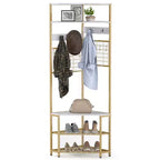 Costway 5-Tier Corner Hall Tree w/ Shoe Storage Bench 12 Metal Hooks for Living Room White & Gold