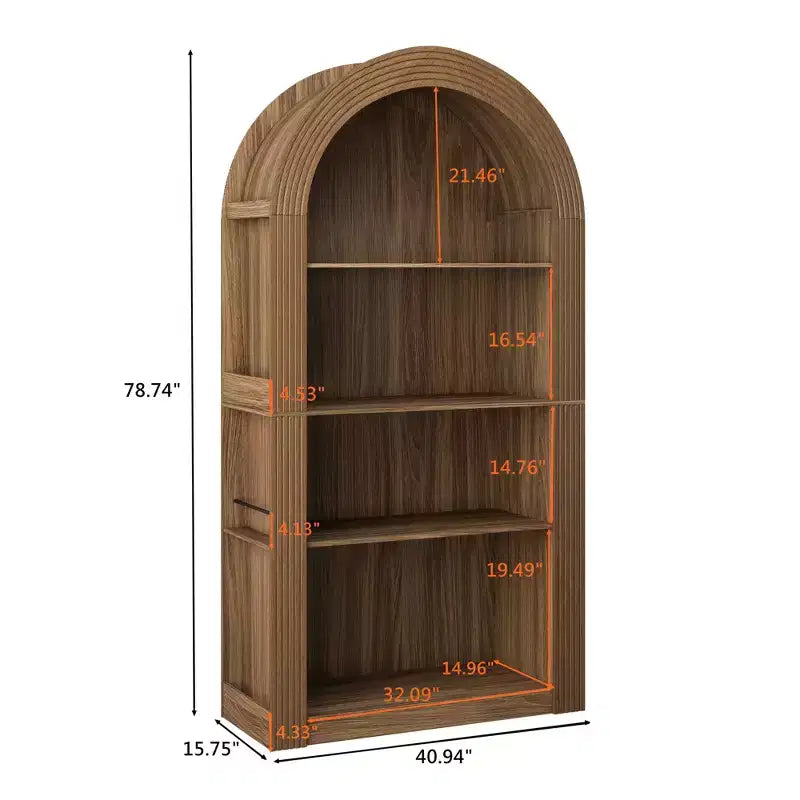 Okak Libreria alta ad arco a 4 ripiani stile Mid-Century, mobiletto in legno per ufficio, soggiorno, scaffale aperto