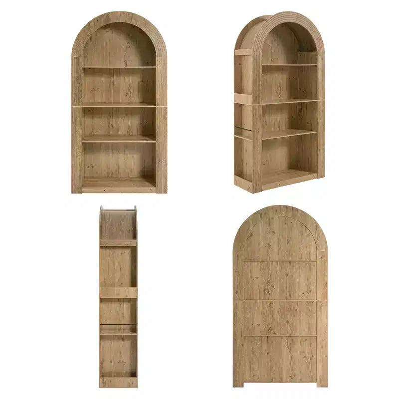 Okak Libreria alta ad arco a 4 ripiani stile Mid-Century, mobiletto in legno per ufficio, soggiorno, scaffale aperto