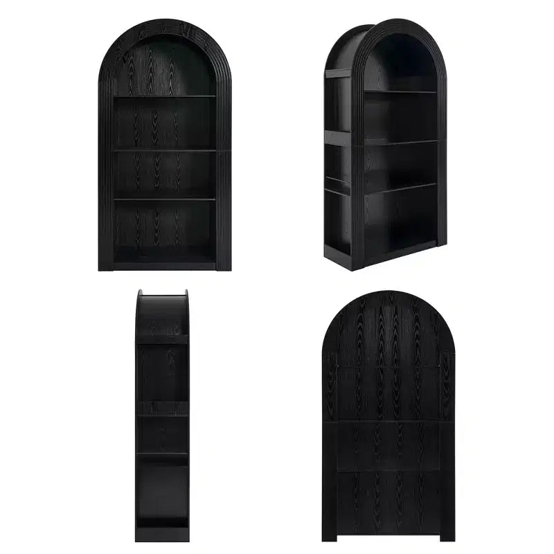 Okak Libreria alta ad arco a 4 ripiani stile Mid-Century, mobiletto in legno per ufficio, soggiorno, scaffale aperto