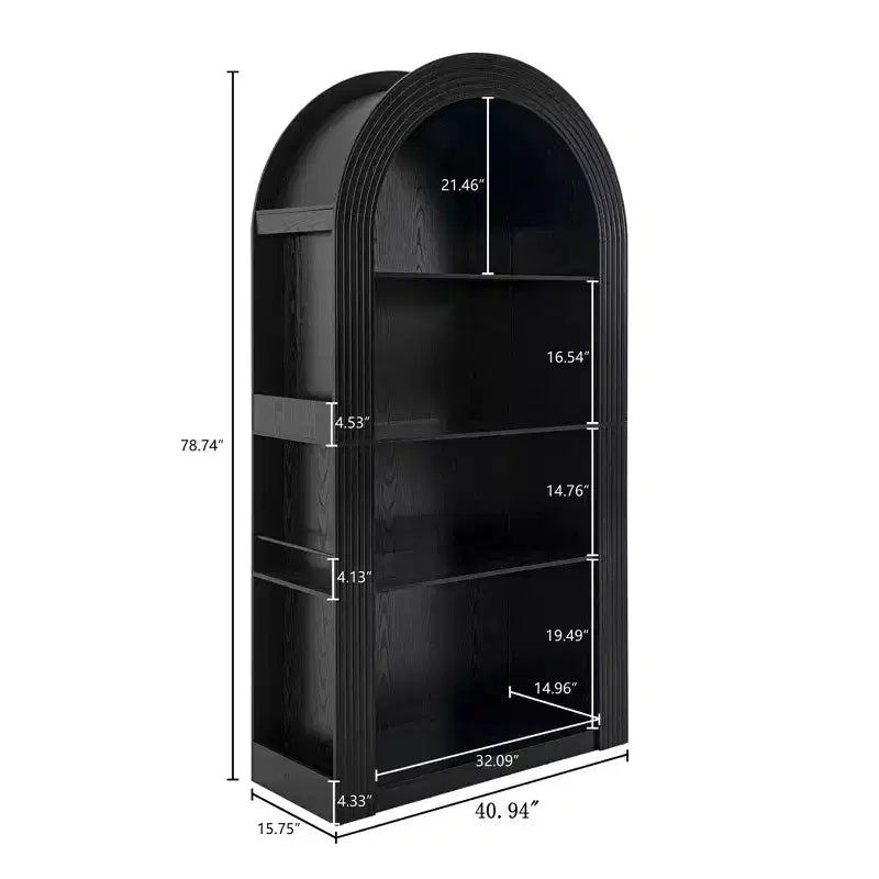 Okak Libreria alta ad arco a 4 ripiani stile Mid-Century, mobiletto in legno per ufficio, soggiorno, scaffale aperto