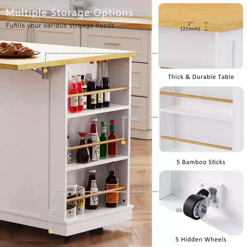 Set di 3 per isola da cucina, carrello mobile con 2 sgabelli da bar, tavolo con 3 cassetti, ante a ribalta a 2 ante, presa di corrente per sala da pranzo