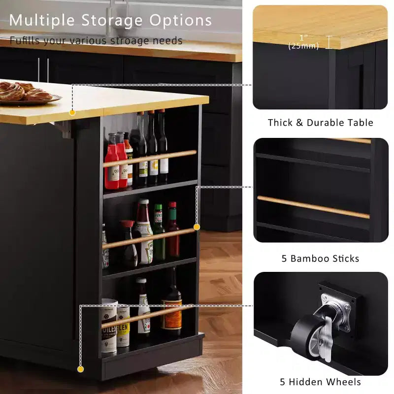 Set di 3 per isola da cucina, carrello mobile con 2 sgabelli da bar, tavolo con 3 cassetti, ante a ribalta a 2 ante, presa di corrente per sala da pranzo