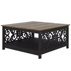 Tavolino da caffè quadrato Galano con pannelli decorativi intagliati e ripiano inferiore 34,9 L x 34,9 P x 17,1 A