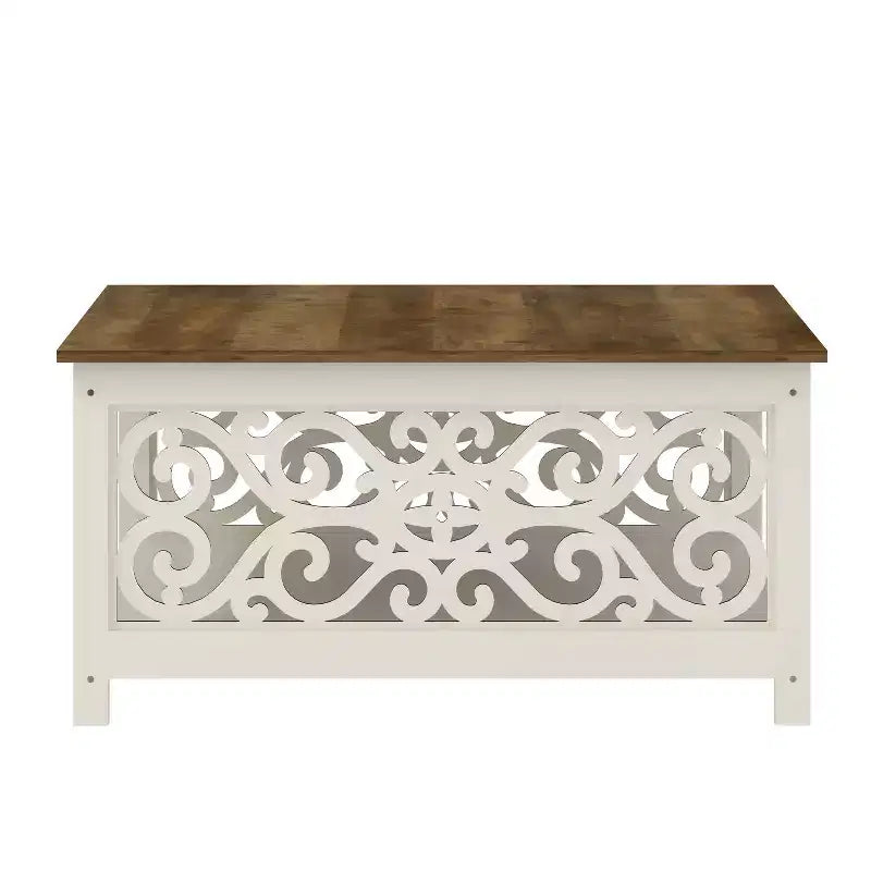Tavolino da caffè quadrato Galano con pannelli decorativi intagliati e ripiano inferiore 34,9 L x 34,9 P x 17,1 A