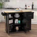 MAYEERTY Isola Cucina Nera, Piano Estensibile in Legno Massello Portaspezie Portasciugamani