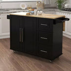 MAYEERTY Isola Cucina Nera, Piano Estensibile in Legno Massello Portaspezie Portasciugamani