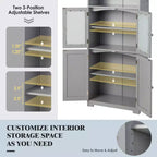 Costway Mobile da Bagno Verticale Porta Biancheria con Anta in Vetro e Scaffale Regolabile