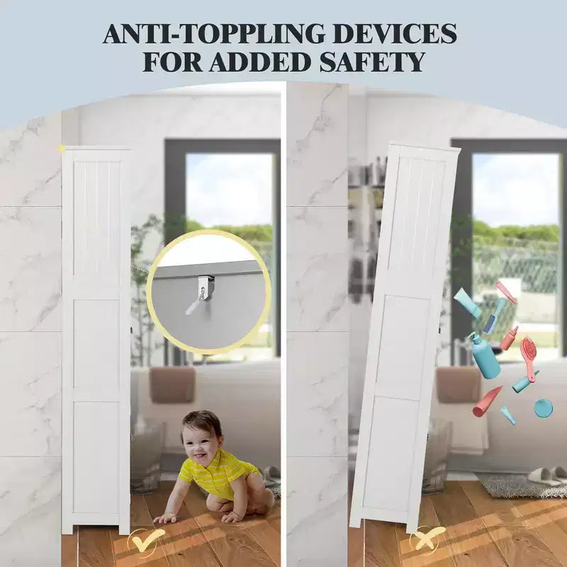 Costway Mobile da Bagno Verticale Porta Biancheria con Anta in Vetro e Scaffale Regolabile