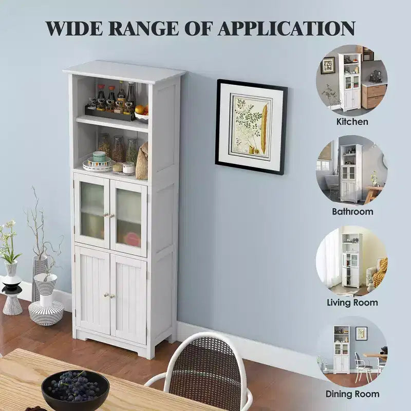 Costway Mobile da Bagno Verticale Porta Biancheria con Anta in Vetro e Scaffale Regolabile