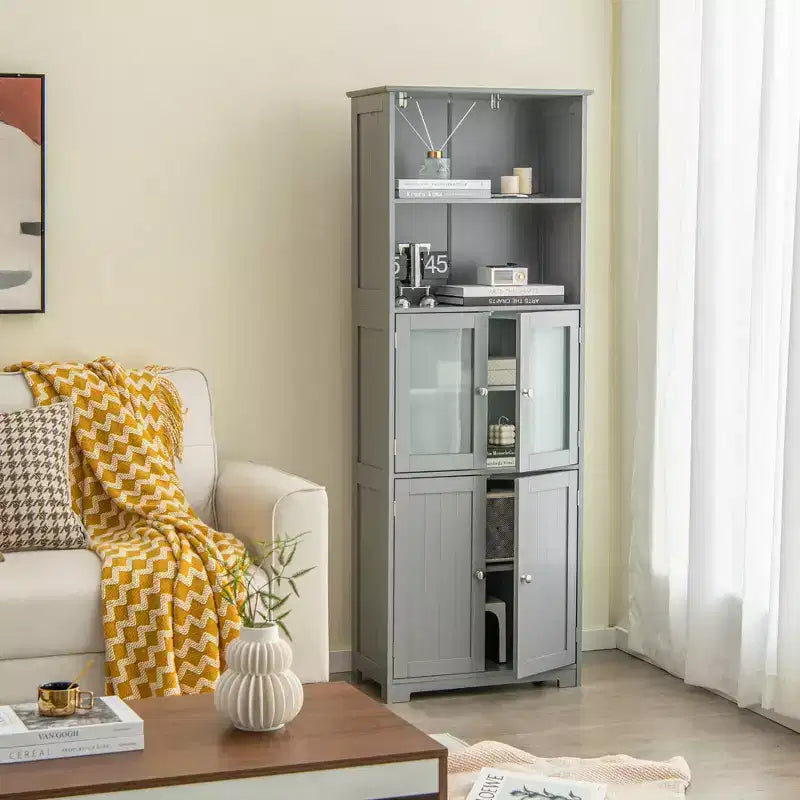Costway Mobile da Bagno Verticale Porta Biancheria con Anta in Vetro e Scaffale Regolabile