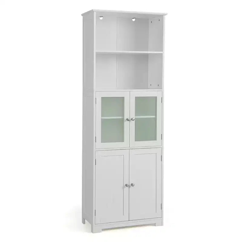 Costway Mobile da Bagno Verticale Porta Biancheria con Anta in Vetro e Scaffale Regolabile