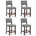 Costway 4-Piece Linen Fabric/PVC Leather Counter Height Bar Stool Set w/ Back & Rubber Wood Legs