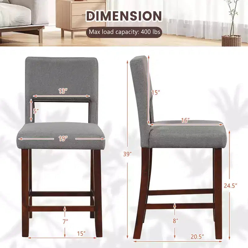 Costway Set di 4 Sgabelli da Bar Altezza Bancone in Lino/Pelle PVC con Schienale e Gambe in Legno di Gomma