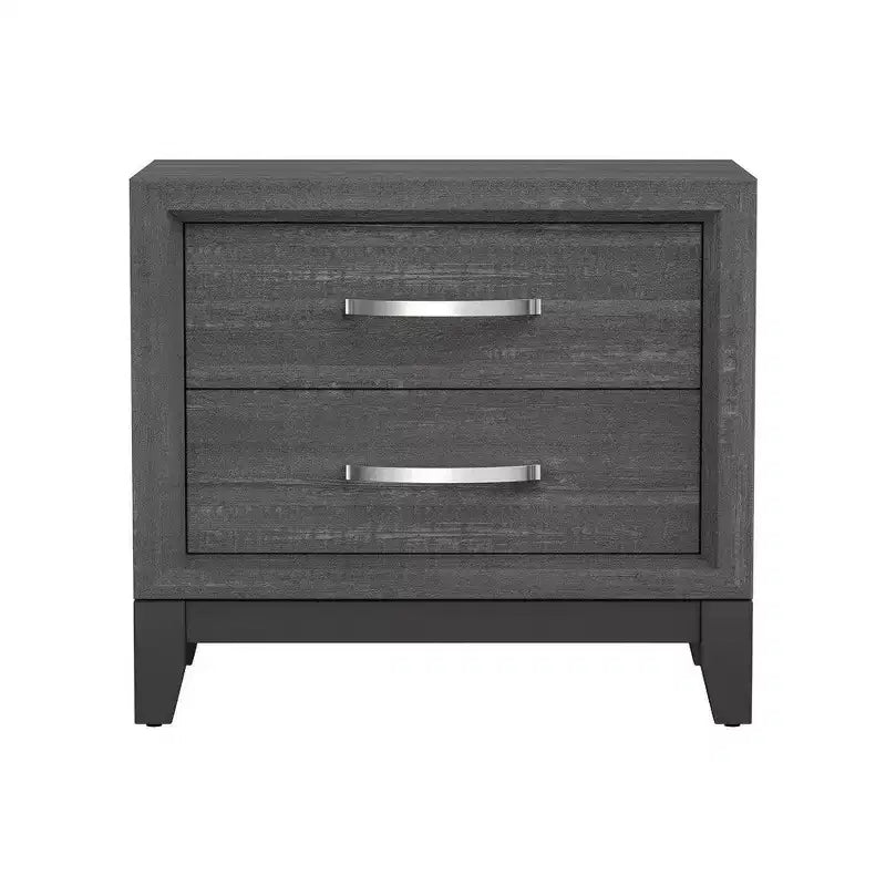 Royal Hampton Bedside Nightstand, 2 Drawers Chrome Bar Handles, Gray Wood