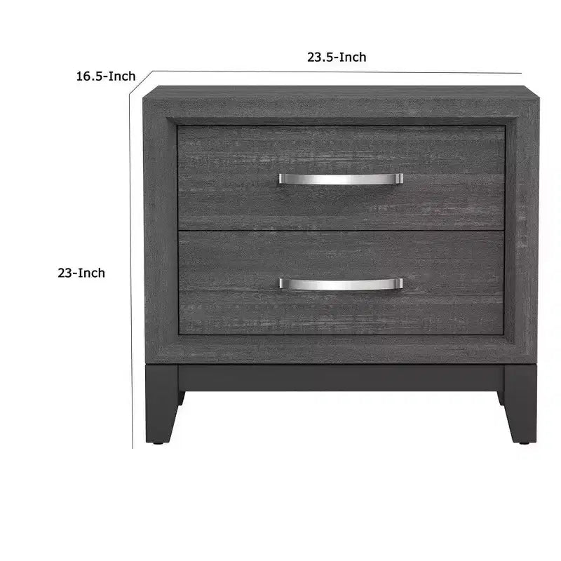 Comodino Royal Hampton, 2 Cassetti, Maniglie a Barra Cromate, Legno Grigio