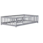 TUYOHW Letto a Pavimento per Bambini, Misura Matrimoniale, in Legno Moderno Stile Montessori, con Spondine di Sicurezza e Porta, per Camera da Letto
