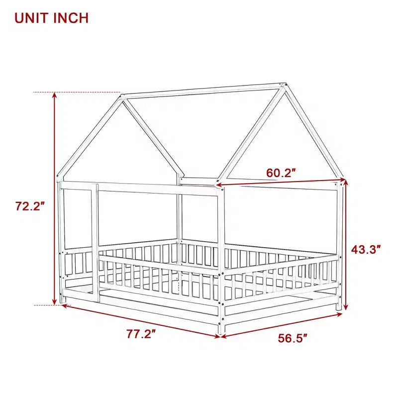 TUYOHW Letto a Pavimento per Bambini, Misura Matrimoniale, in Legno Moderno Stile Montessori, con Spondine di Sicurezza e Porta, per Camera da Letto