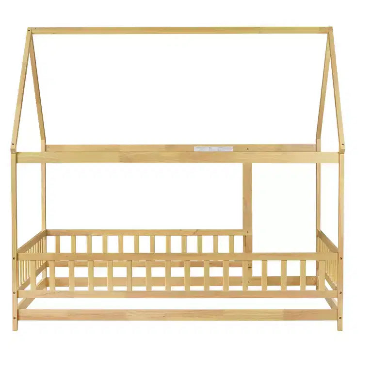 TUYOHW Letto a Pavimento per Bambini, Misura Matrimoniale, in Legno Moderno Stile Montessori, con Spondine di Sicurezza e Porta, per Camera da Letto