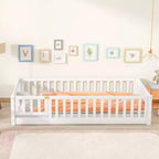 TUYOHW Letto a Pavimento per Bambini, Misura Matrimoniale, in Legno Moderno Stile Montessori, con Spondine di Sicurezza e Porta, per Camera da Letto